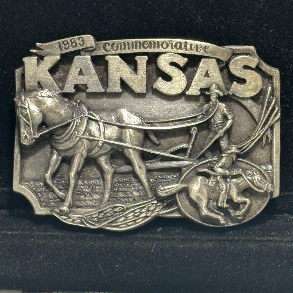 1983 Kansas Siskiyou Belt Buckle #252/1000 Wagon Cowboy Wheat Limited Edition